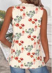 Beige tops,Floral tops,Plants tops,ROTITA Embroidery Floral Print Beige V Neck Sleeveless Tank Top