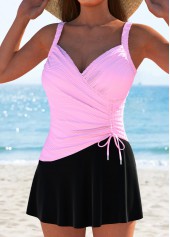 Pink swimwear,Contrast Color swimwear,ROTITA Pink Jacquard Detail One Piece Swimdress