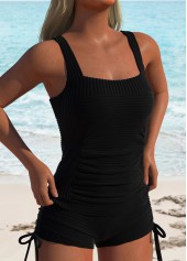 Black swimwear,Plain Color swimwear,ROTITA Ruched Black Square Neck Tankini Set