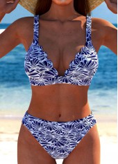 ensemble de bikini en jacquard bleu foncé à ourlet festonné rotita