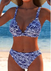Dark Blue swimwear,Plain Color swimwear,ROTITA Scalloped Hem Dark Blue Jacquard Bikini Set