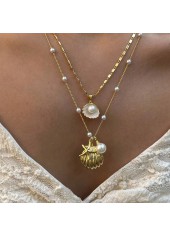 Golden jewelry,Layered Shell Golden Alloy Necklaces Set