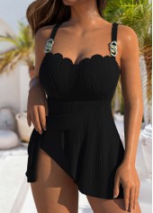 Black swimwear,Plain Color swimwear,ROTITA Black Jacquard Detail One Piece Swimdress