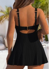 Black swimwear,Plain Color swimwear,ROTITA Black Jacquard Detail One Piece Swimdress