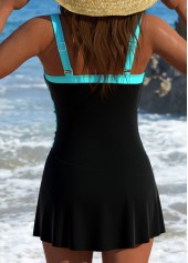 Cyan swimwear,Black swimwear,Ombre swimwear,ROTITA Drawstring Cyan Ombre One Piece Swimdress