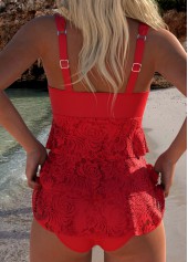 Red swimwear,Plain Color swimwear,ROTITA Lace Red Mid Waisted Tankini Set