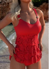 ensemble tankini taille moyenne rouge en dentelle rotita