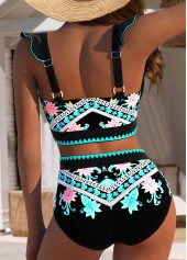 Black swimwear,Tribal swimwear,ROTITA Circular Ring Black Tribal Print Mid Waisted Bikini Set