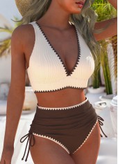 Light Coffee swimwear,Plain Color swimwear,ROTITA Jacquard Light Coffee Mid Waisted Bikini Set