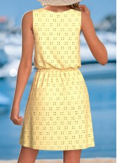 Yellow dresses,Plain Color dresses,Vacation dresses,Vacation dresses,ROTITA Jacquard Yellow Short V Neck Strappy Dress