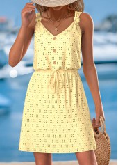 Yellow dresses,Plain Color dresses,Vacation dresses,Vacation dresses,ROTITA Jacquard Yellow Short V Neck Strappy Dress
