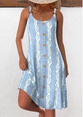 Light Blue dresses,Animal Print dresses,Everyday dresses,Casual dresses,ROTITA Circular Ring Tropical Plants Print Light Blue Strappy Dress