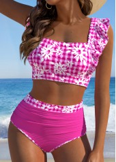 ensemble de bikini à imprimé vichy rose vif avec anneau circulaire Rotita