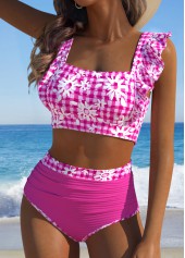 Hot Pink swimwear,Plaid swimwear,Geometric swimwear,ROTITA Circular Ring Hot Pink Gingham Print Bikini Set