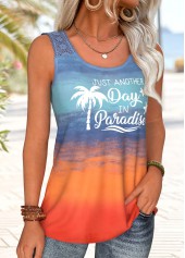 Multi Color tops,Ombre tops,Letter tops,Plants tops,ROTITA Embroidery Ombre Multi Color Round Neck Sleeveless Tank Top