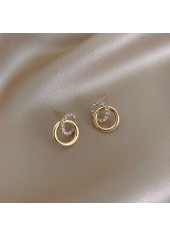 Golden jewelry,Round Rhinestone Double Hoop Golden Alloy Earrings