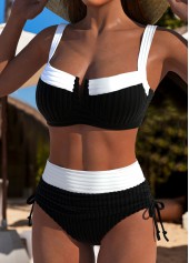 Black swimwear,Plain Color swimwear,ROTITA Black High Waisted Tie Bikini Set