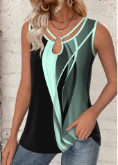 Mehrfarbiges ärmelloses Tanktop mit kreisförmigem Ring und geometrischem Aufdruck von Rotita