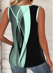 Multi Color tops,Geometric tops,ROTITA Circular Ring Geometric Print Multi Color Sleeveless Tank Top