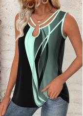 Multi Color tops,Geometric tops,ROTITA Circular Ring Geometric Print Multi Color Sleeveless Tank Top
