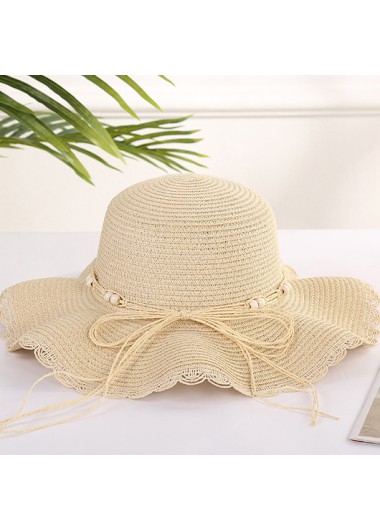 Beige accessories,Plain Color accessories,Bowknot Beads Detail Beige Visor Hat