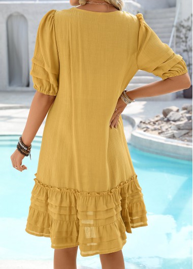 Ginger dresses,Plain Color dresses,Vacation dresses,Vacation dresses,ROTITA Embroidery Ginger A Line Round Neck Half Sleeve Dress