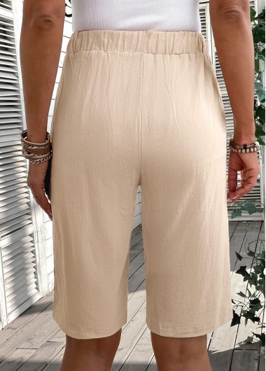 Light Camel bottoms,Plain Color bottoms,Lace Up Light Camel Elastic Waist High Waisted Shorts