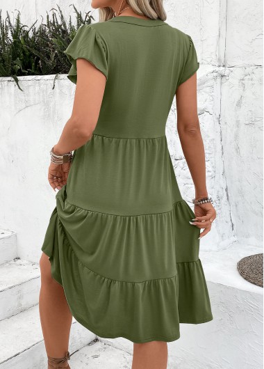 Olive Green dresses,Plain Color dresses,Everyday dresses,Casual dresses,ROTITA Split Olive Green Short Sleeve Dress