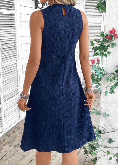 Navy dresses,Plain Color dresses,Everyday dresses,Casual dresses,ROTITA Navy A Line Round Neck Sleeveless Dress