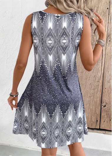 Grey dresses,Tribal dresses,Everyday dresses,Casual dresses,ROTITA Tribal Print Grey A Line Scoop Neck Sleeveless Dress