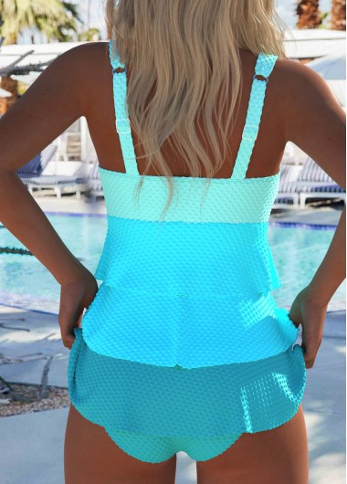 Cyan swimwear,Plain Color swimwear,ROTITA Patchwork Cyan V Neck Tankini Set