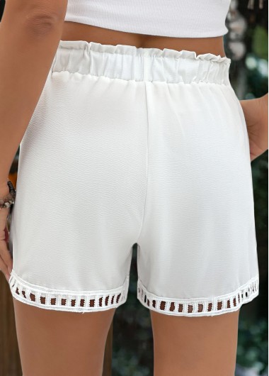White bottoms,Plain Color bottoms,Drawstring White Elastic Waist High Waisted Shorts