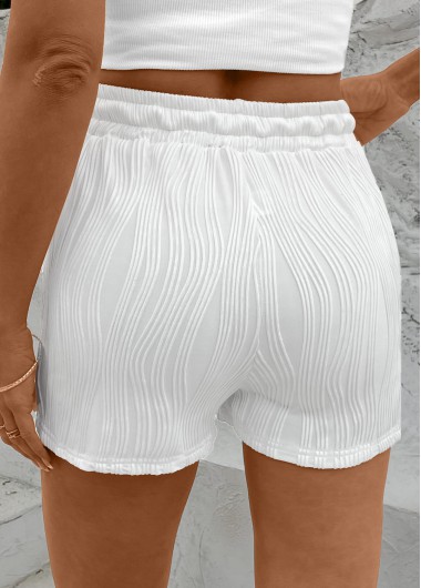 White bottoms,Plain Color bottoms,Drawstring White Elastic Waist High Waisted Shorts