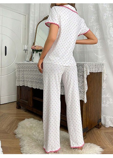 White loungewear,Heart loungewear,Heart Print White Short Sleeve Lounge Top and Pants