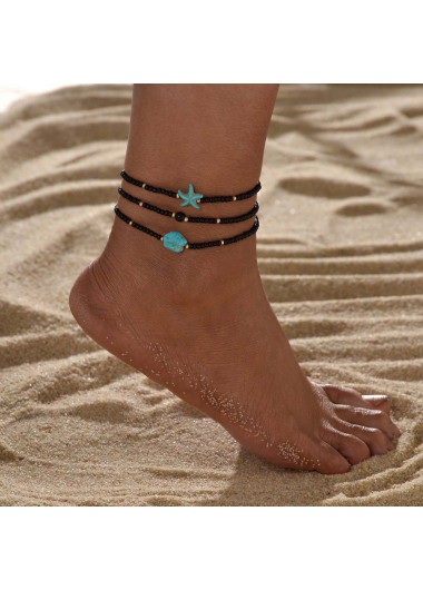Black jewelry,Animal Print jewelry,Black Polyresin Beaded Starfish Anklet Set