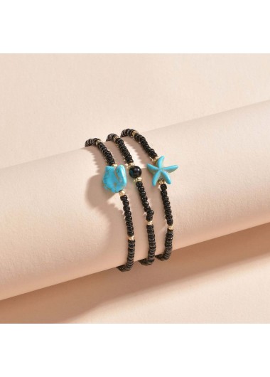 Black jewelry,Animal Print jewelry,Black Polyresin Beaded Starfish Anklet Set