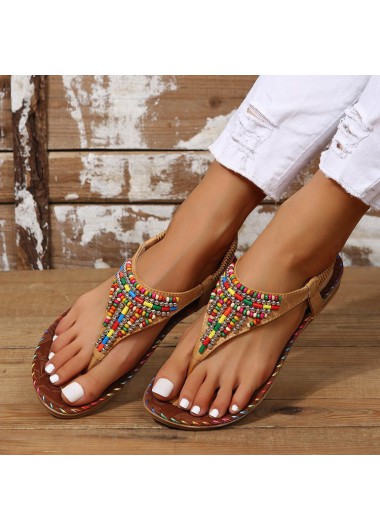 Light Camel shoes,Contrast Color shoes,Light Camel Falt Toe Post Sandals