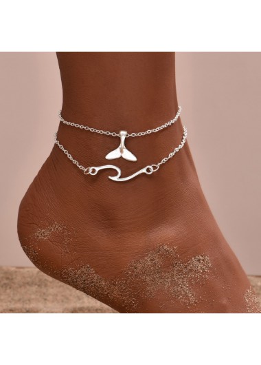 Silver jewelry,Animal Print jewelry,Silver Wave Fishtail Alloy Anklet Set