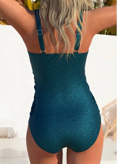 Peacock Blue swimwear,Plain Color swimwear,ROTITA Stretch Peacock Blue One Piece Swimwear