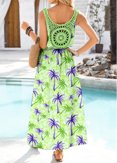 Light Green dresses,Plants dresses,Vacation dresses,Vacation dresses,ROTITA Embroidery Tropical Plants Print Light Green V Neck Dress