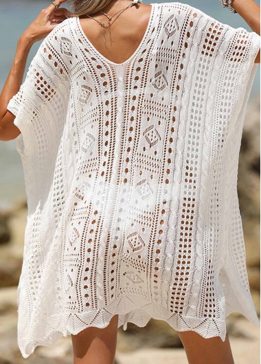 White swimwear,Plain Color swimwear,White Lightweight V Neck Cover Up