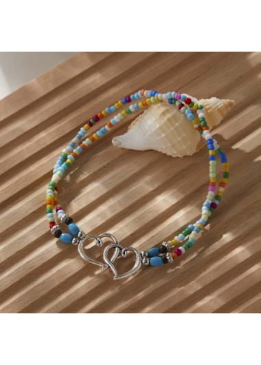 Multi Color jewelry,Heart jewelry,Heart Multi Color Alloy Beaded Anklet
