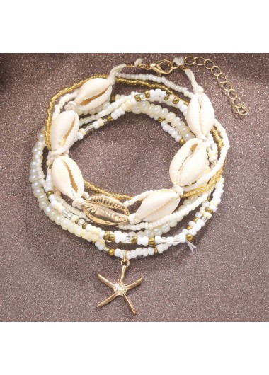 Golden jewelry,Animal Print jewelry,Shell Golden Starfish Seed Beads Anklet Set