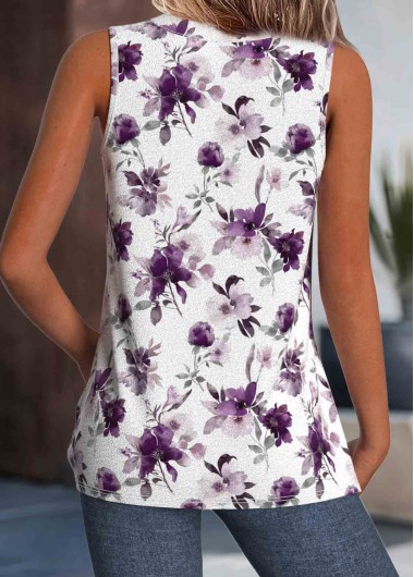 White plus size,Floral plus size,Plants plus size,ROTITA Plus Size White Floral Print V Neck Tank Top