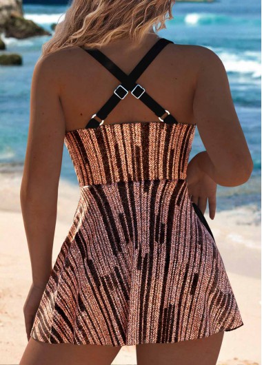 Rose Gold swimwear,Striped swimwear,Geometric swimwear,ROTITA Jacquard Rose Gold Striped One Piece Swimdress