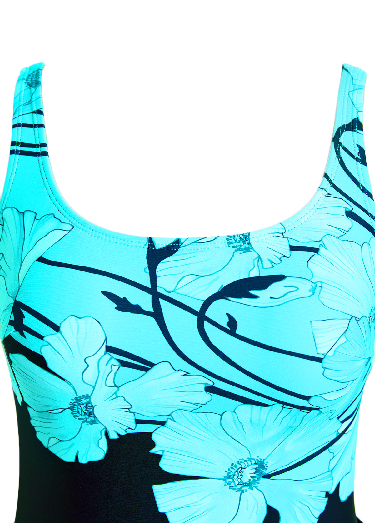 Cyan swimwear,Floral swimwear,Plants swimwear,ROTITA Tie Cyan Floral Print One Piece Swimdress