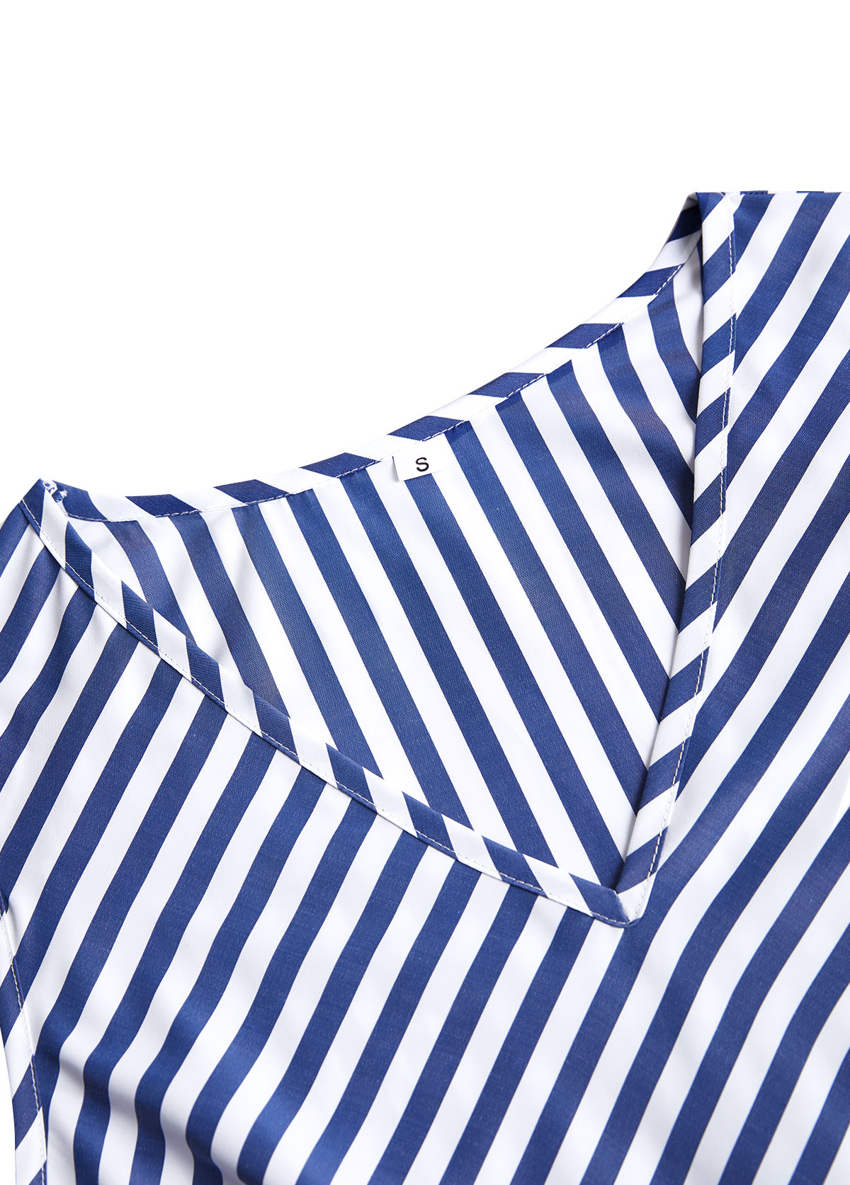Blue dresses,Striped dresses,Geometric dresses,Everyday dresses,Casual dresses,ROTITA Patchwork Striped Blue A Line V Neck Sleeveless Dress
