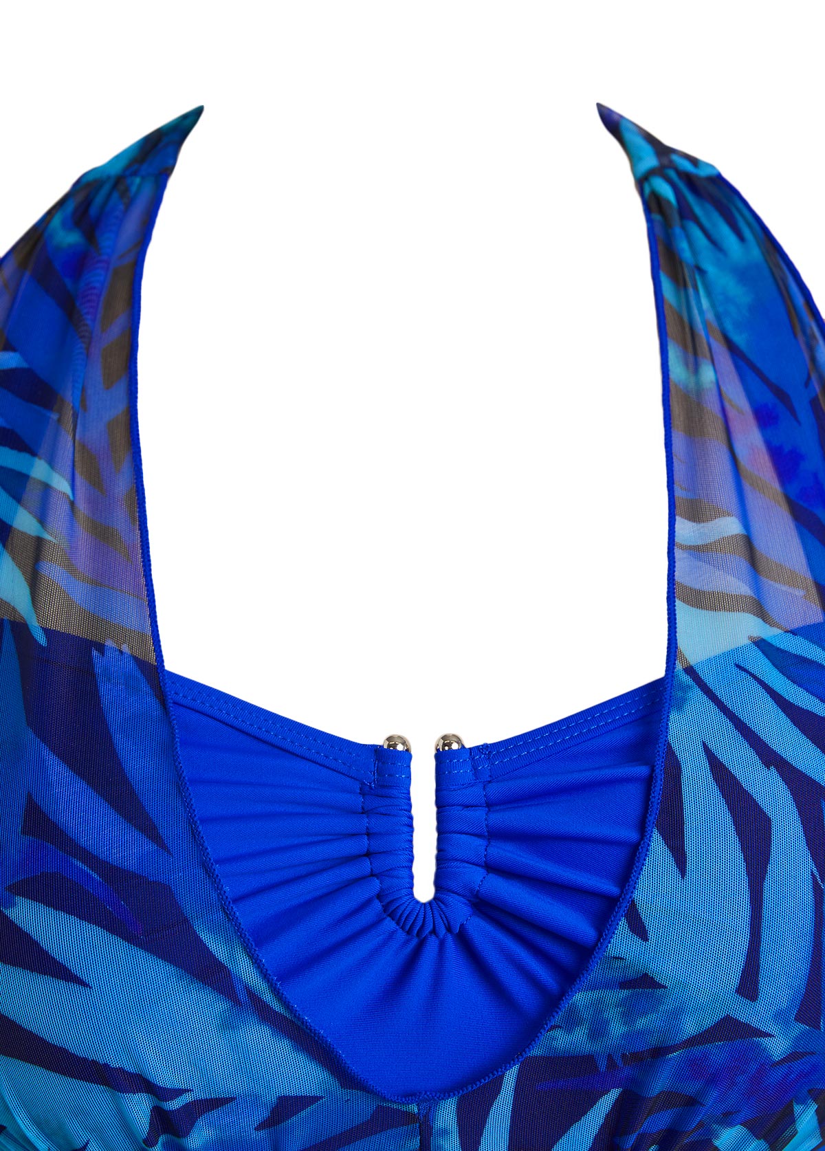 Royal Blue swimwear,Plants swimwear,ROTITA Patchwork Royal Blue Tropical Plants Print Tankini Set