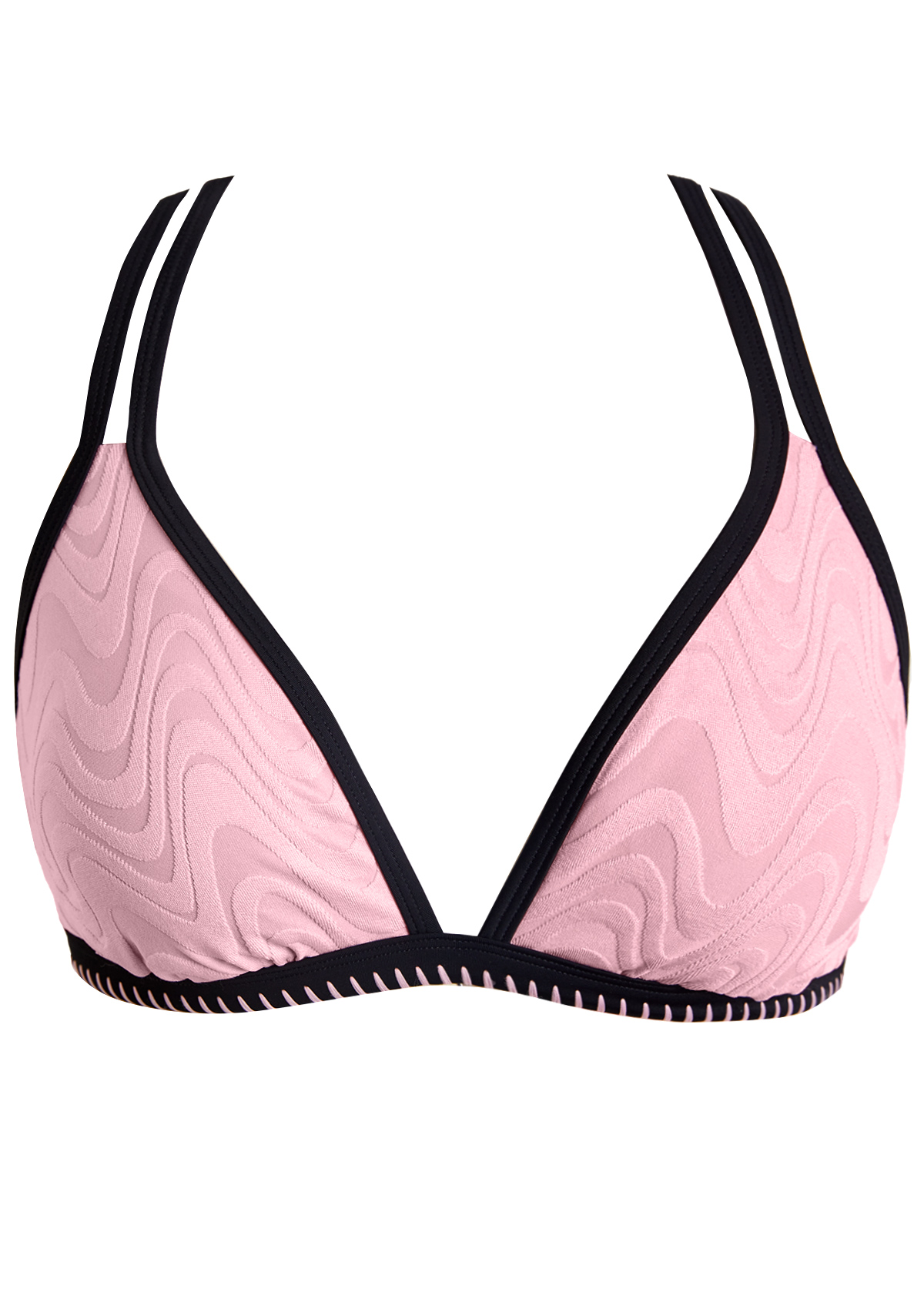 Light Pink swimwear,Contrast Color swimwear,ROTITA Contrast Binding Light Pink Jacquard Bikini Set