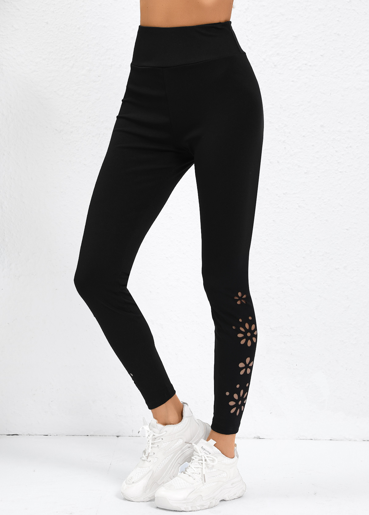 Black bottoms,Plain Color bottoms,Black High Waisted Elastic Waist Ankle Length Leggings